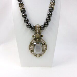 Heidi Daus Art Deco Black Pearl Crystal Pendant Necklace